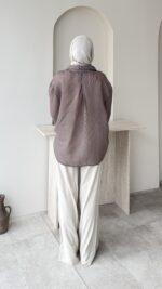 Linda Çizgili Gömlek - Kahverengi - Görsel 6