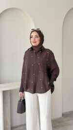 Silver Taşlı Gömlek - Kahverengi - Görsel 4