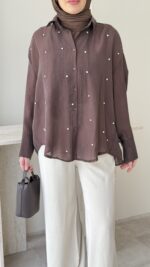 Silver Taşlı Gömlek - Kahverengi - Görsel 5