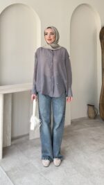 Silver Taşlı Gömlek - Gri