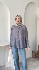 Silver Taşlı Gömlek - Gri - Görsel 4