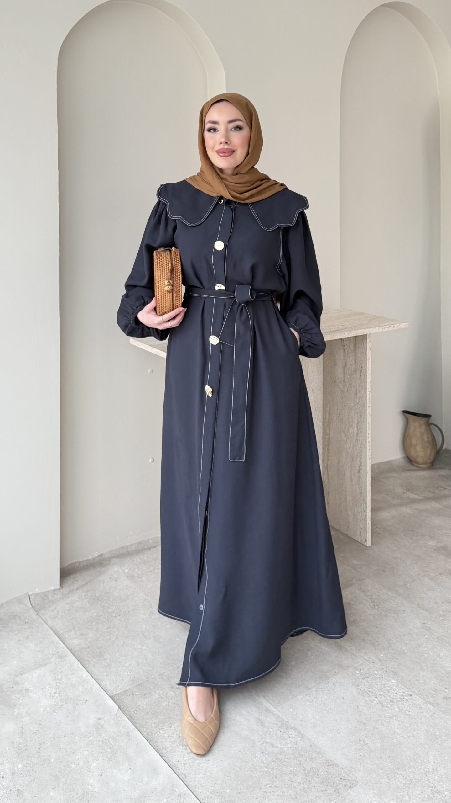 1775900558_0_69da178e34689.jpeg Anna Bebe Yaka Elbise - Lacivert - Görsel 1