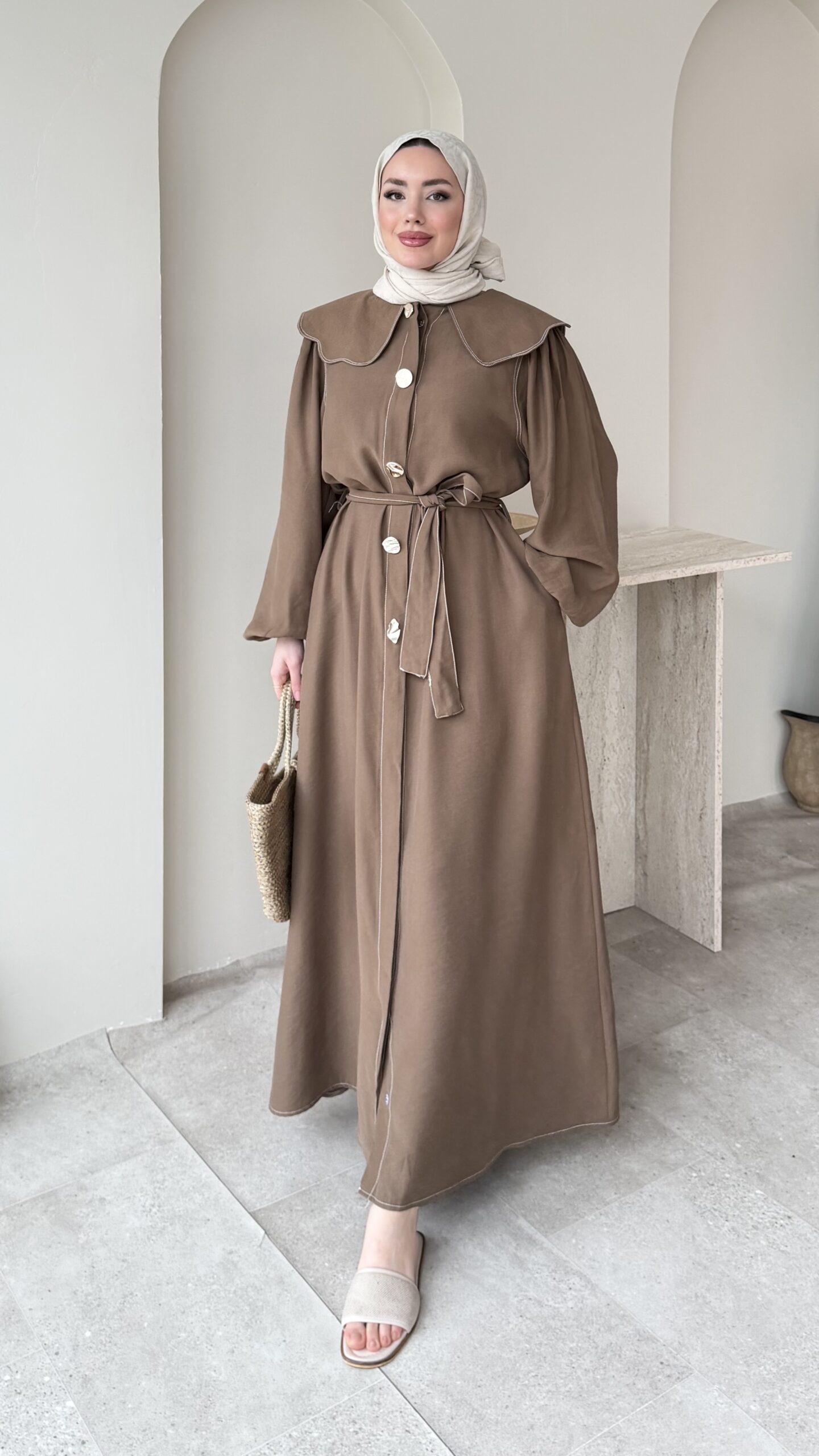 1775900817_0_69da189167927.jpeg Anna Bebe Yaka Elbise - Vizon - Görsel 1