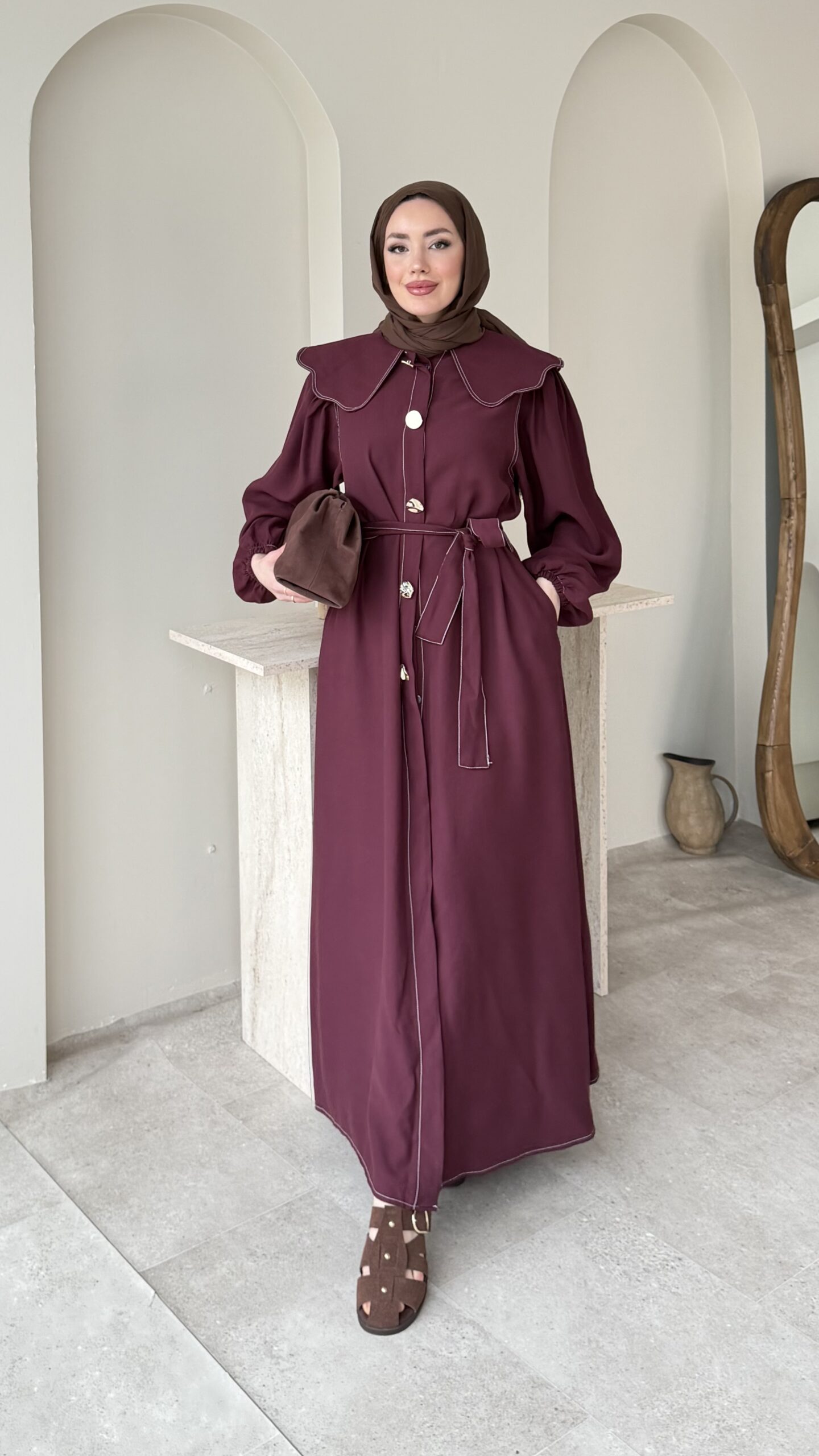 1775900927_0_69da18ff5c33c.jpeg Anna Bebe Yaka Elbise - Bordo - Görsel 1