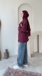 Care Kuşaklı Trenç - Bordo - Görsel 2