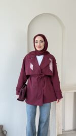 Care Kuşaklı Trenç - Bordo - Görsel 4