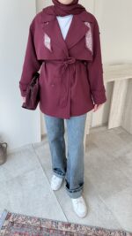 Care Kuşaklı Trenç - Bordo - Görsel 5