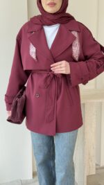 Care Kuşaklı Trenç - Bordo - Görsel 6