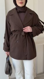 Care Kuşaklı Trenç - Kahverengi - Görsel 5