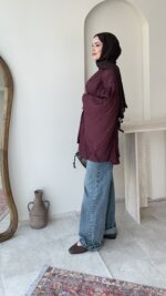 Luxe Piliseli Gömlek – Bordo - Görsel 2