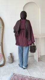 Luxe Piliseli Gömlek – Bordo - Görsel 3