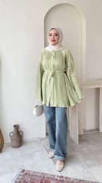 Luxe Piliseli Gömlek – Yeşil