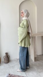 Luxe Piliseli Gömlek – Yeşil - Görsel 2