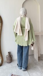 Luxe Piliseli Gömlek – Yeşil - Görsel 3