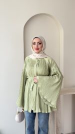 Luxe Piliseli Gömlek – Yeşil - Görsel 4