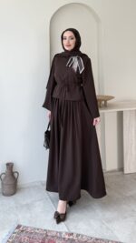 Asia Fular Detaylı Takım - Kahverengi