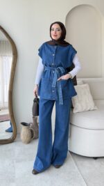 Divi Yelekli Kot Takım - Mavi