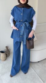 Rena Yelekli Kot Takım - Mavi - Görsel 5