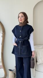 Rena Yelekli Kot Takım - Lacivert - Görsel 4