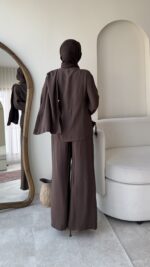 Yumi Şal Yaka Takım - Kahverengi - Görsel 3