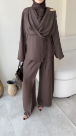 Yumi Şal Yaka Takım - Kahverengi - Görsel 5