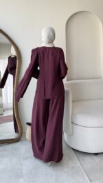 Yumi Şal Yaka Takım - Bordo - Görsel 3