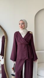 Yumi Şal Yaka Takım - Bordo - Görsel 4