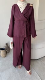 Yumi Şal Yaka Takım - Bordo - Görsel 5