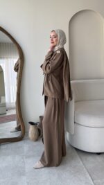 Yumi Şal Yaka Takım - Camel - Görsel 2