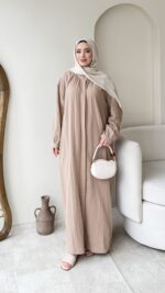 İndirimli Müslin Elbise - Vizon