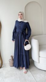 İndirimli Bağlamalı Elbise - Lacivert