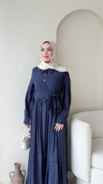 İndirimli Bağlamalı Elbise - Lacivert - Görsel 4