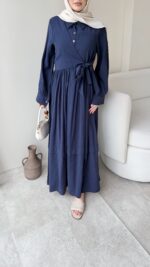 İndirimli Bağlamalı Elbise - Lacivert - Görsel 5