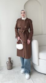 İndirimli Kolu Kemerli Trenç - Kahverengi