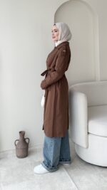 İndirimli Kolu Kemerli Trenç - Kahverengi - Görsel 2