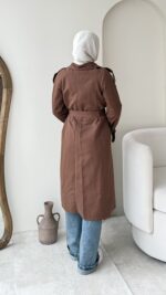 İndirimli Kolu Kemerli Trenç - Kahverengi - Görsel 3