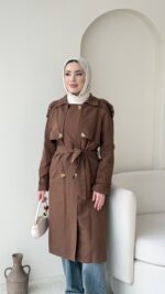 İndirimli Kolu Kemerli Trenç - Kahverengi - Görsel 4