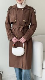 İndirimli Kolu Kemerli Trenç - Kahverengi - Görsel 5