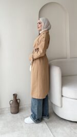 İndirimli Kolu Kemerli Trenç - Camel - Görsel 2