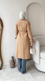 İndirimli Kolu Kemerli Trenç - Camel - Görsel 3