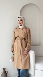 İndirimli Kolu Kemerli Trenç - Camel - Görsel 4