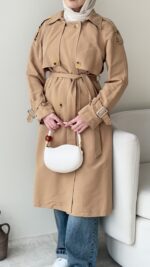 İndirimli Kolu Kemerli Trenç - Camel - Görsel 5