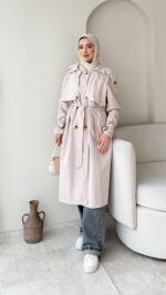 İndirimli Kolu Kemerli Trenç - Taş