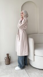 İndirimli Kolu Kemerli Trenç - Taş - Görsel 2