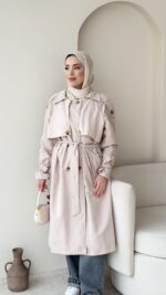 İndirimli Kolu Kemerli Trenç - Taş - Görsel 4