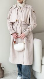 İndirimli Kolu Kemerli Trenç - Taş - Görsel 5