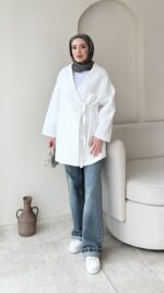 İndirimli Kapitone Kimono - Beyaz