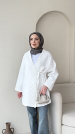 İndirimli Kapitone Kimono - Beyaz - Görsel 4