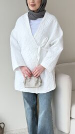 İndirimli Kapitone Kimono - Beyaz - Görsel 5