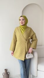 İndirimli Kapitone Kimono - Yağ Yeşili - Görsel 4